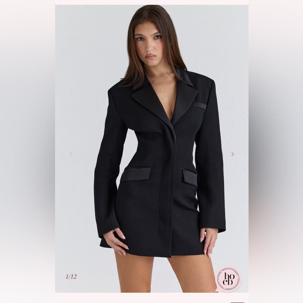 House of CB - Black Satin Trimmed Hourglass Blazer Dress